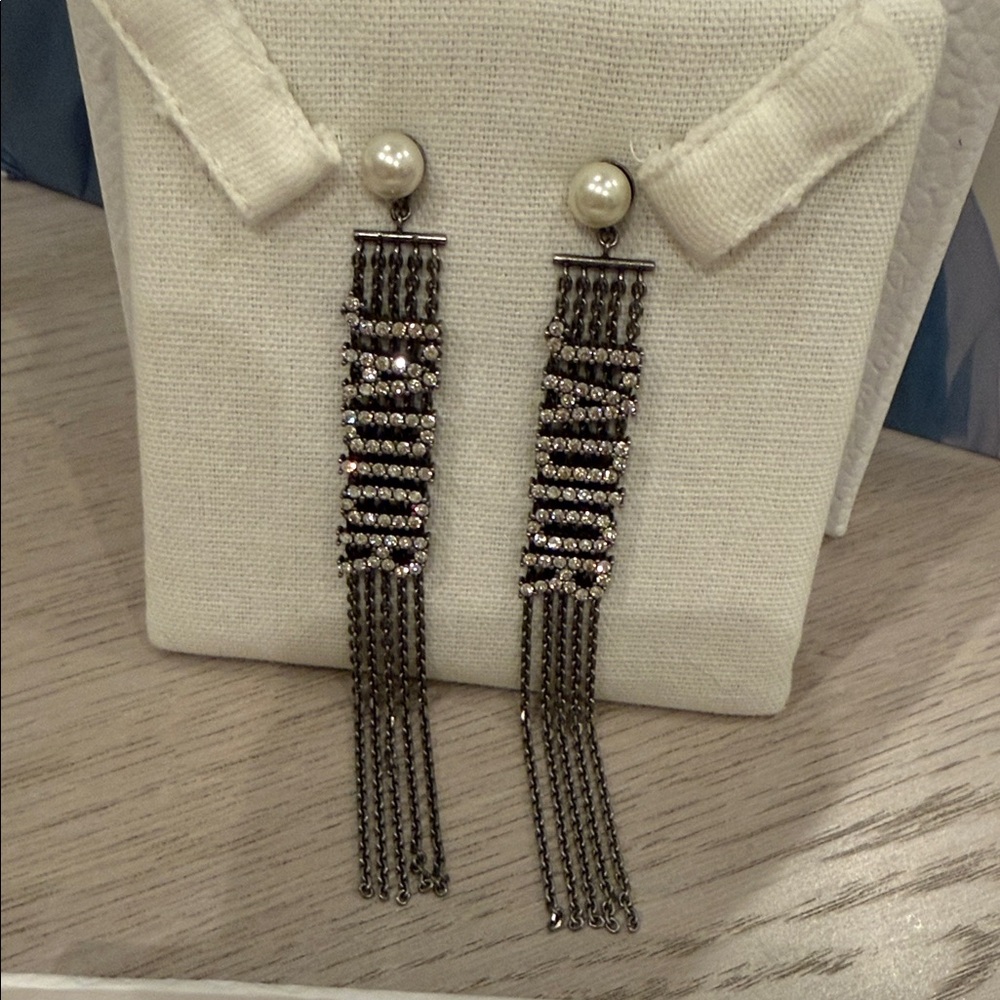 Dior J’Adior Runway Cruise Earrings NEW Crystal Pearl Fringe Statement